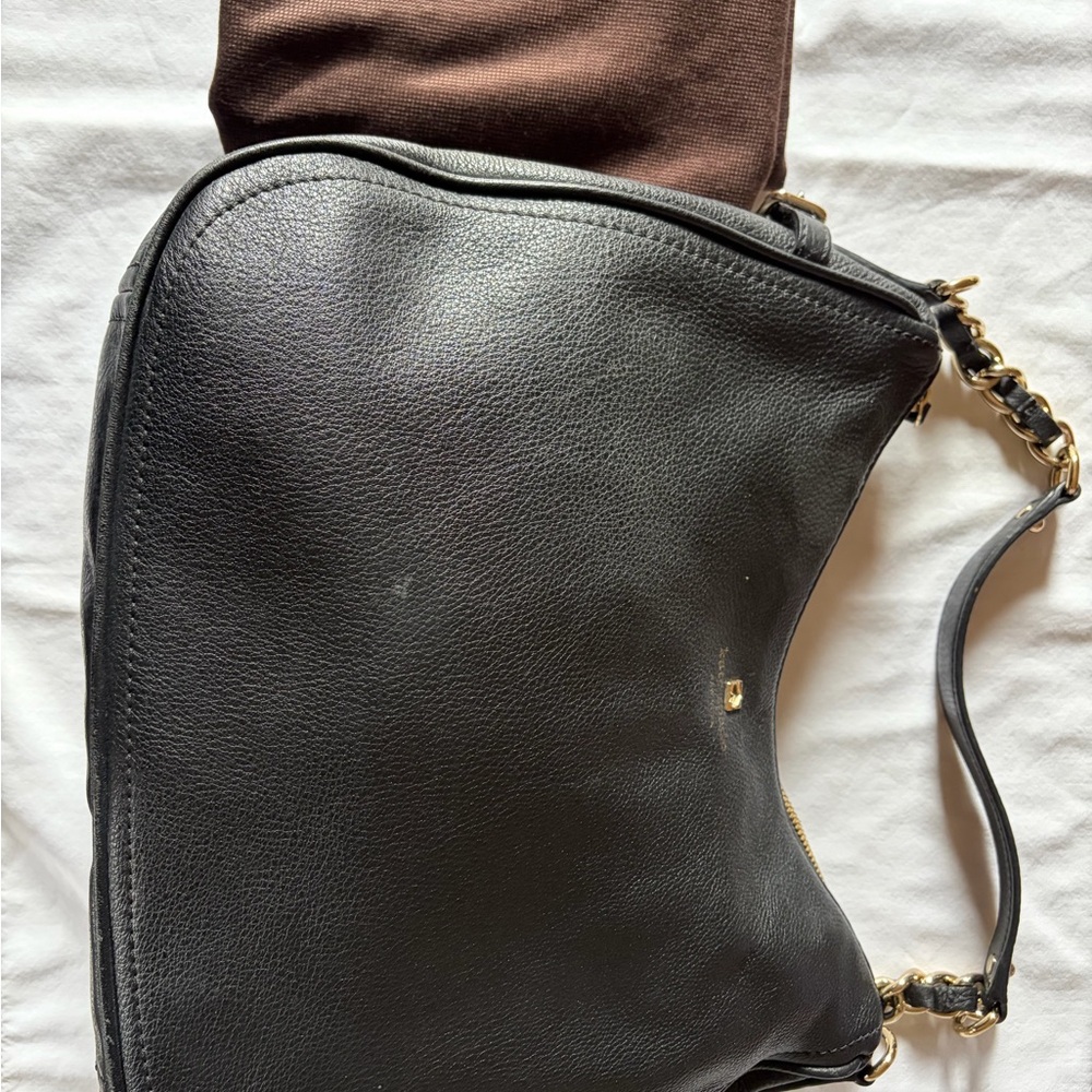 Kate Spade Black Leather Shoulder Bag with Gold Accents
